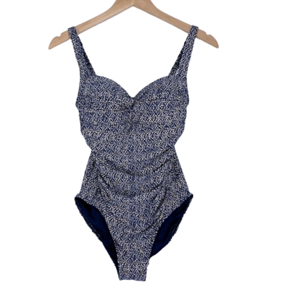 NipTuck Navy Nautical Foil Joanne Twist Front Tummy Control One Piece Swimsuit - Picture 9 of 9